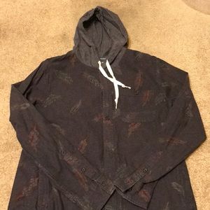 Modern Amusement Long-Sleeve Button-Up with Hood